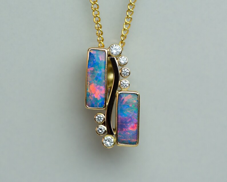 18K Gold Black Opal, Diamond Necklace