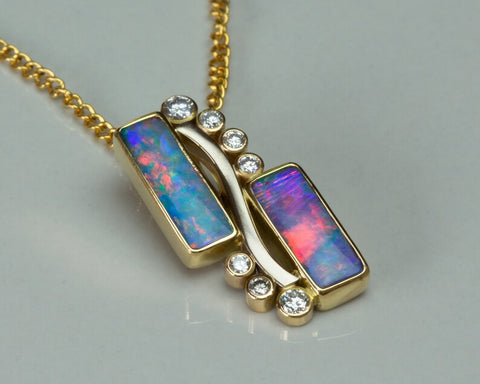 18K Gold Black Opal, Diamond Necklace